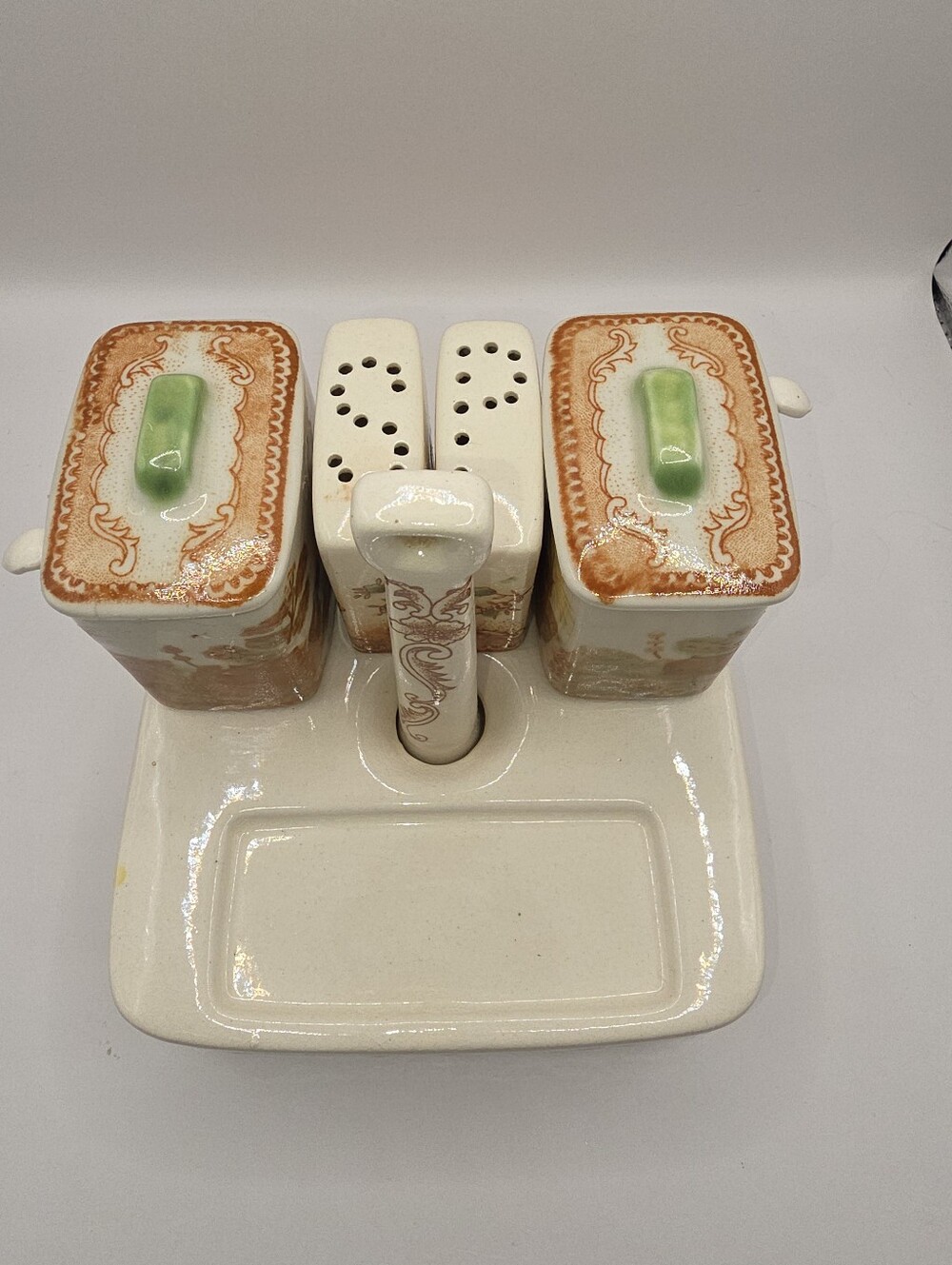 Brown & Richie Vintage Oriental Gardens Ceramic Condiment Set - Missing 1 Piece - Picture 5 of 6